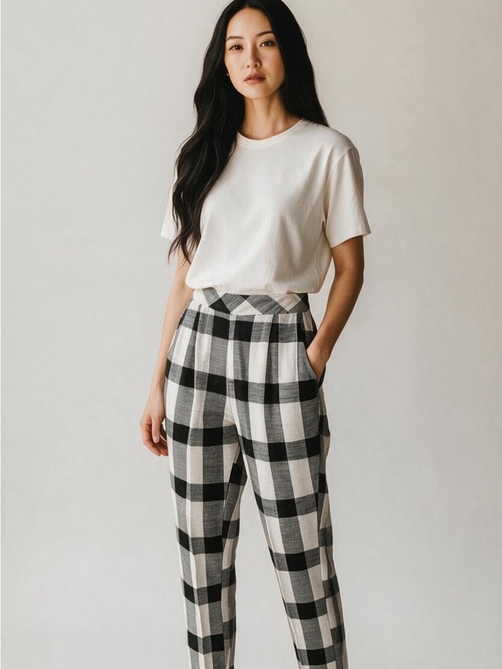Free People Clear Skies Black & White Checkered Cropped Pants - Size M